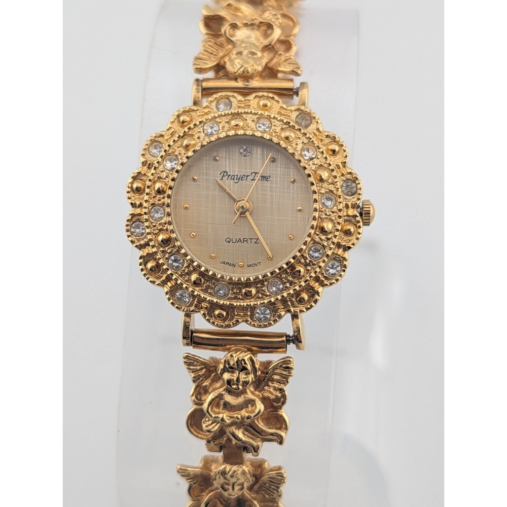 Prayer Time Women's Watch Gold Cherub Links 7.25" Band- New Battery